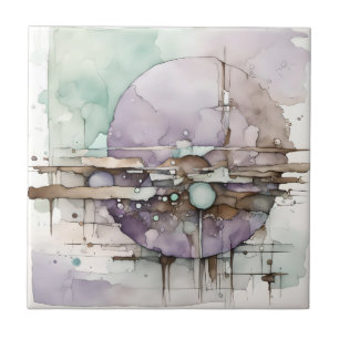 Watercolor Abstract Expressionist Purple Mint Ceramic Tile