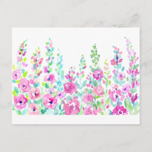 Watercolor abstract floral bed postcard