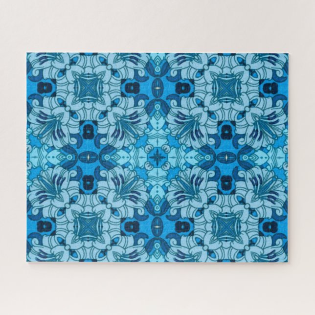 Watercolor Abstract Floral Denim Blue   Jigsaw Puzzle (Horizontal)