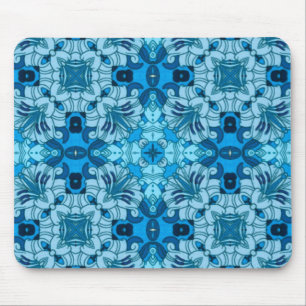 Watercolor Abstract Floral Denim Blue Mouse Pad