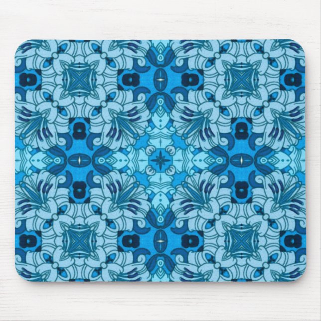 Watercolor Abstract Floral Denim Blue   Mouse Pad (Front)