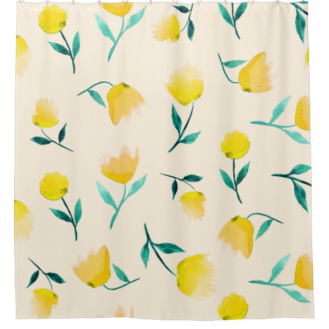 Watercolor Abstract Floral Peony Pattern Shower Curtain (Front)