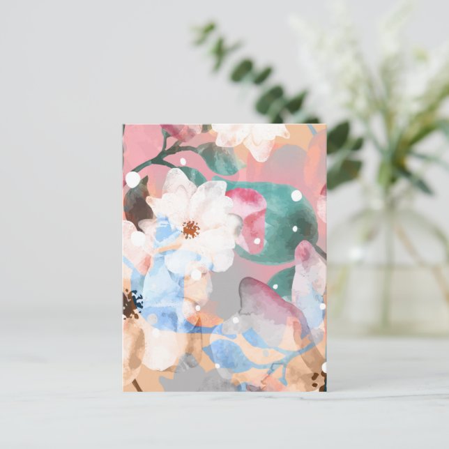 Watercolor Abstract Flowers 1 Holiday Postcard (Standing Front)