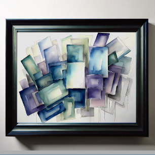 Watercolor Abstract Geometric Cool Colors 4:3 Poster