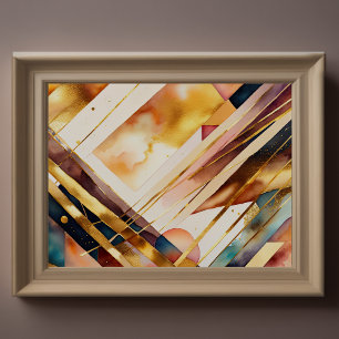 Watercolor Abstract Geometric Painting Gold 4:3 Poster