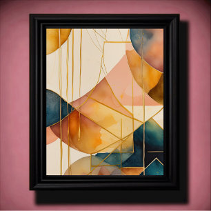 Watercolor Abstract Geometric Painting Gold 4:5 Poster