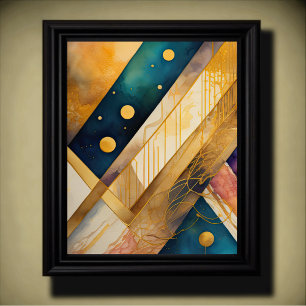 Watercolor Abstract Geometric Painting Gold 4:5 Poster