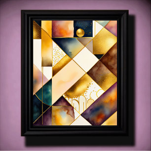 Watercolor Abstract Geometric Painting Gold 4:5 Poster