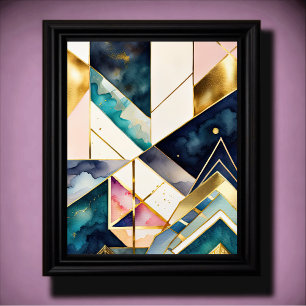Watercolor Abstract Geometric Painting Gold 4:5 Poster