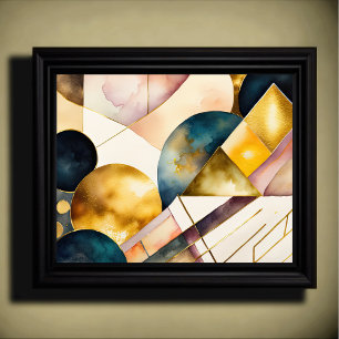 Watercolor Abstract Geometric Painting Gold 5:4 Poster