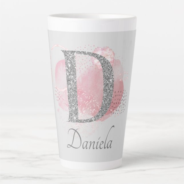 Watercolor Abstract & Glitter Letter  D Latte Mug (Front)