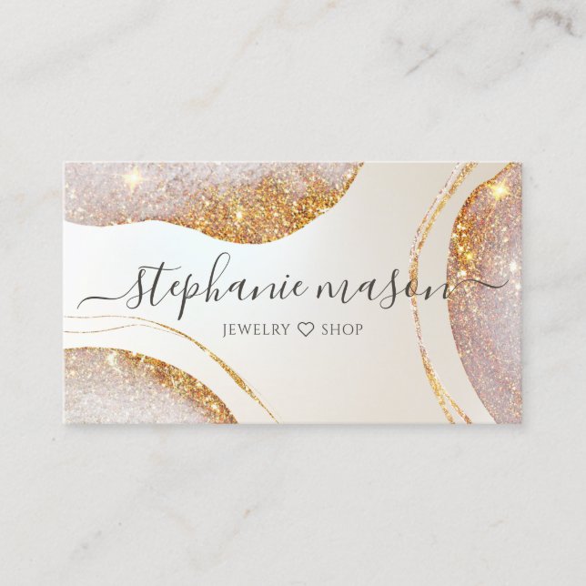 Watercolor Abstract Gold Glitter Pearlescent Calling Card (Front)