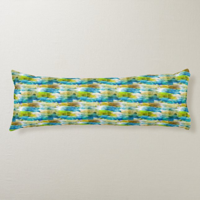 Watercolor abstract green, blue body cushion (Front)
