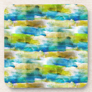 Watercolor abstract green, blue coaster