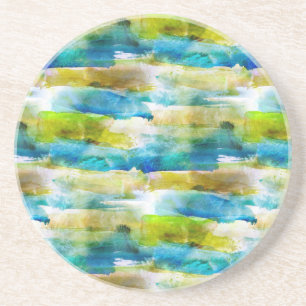 Watercolor abstract green, blue coaster