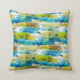 Watercolor abstract green, blue cushion