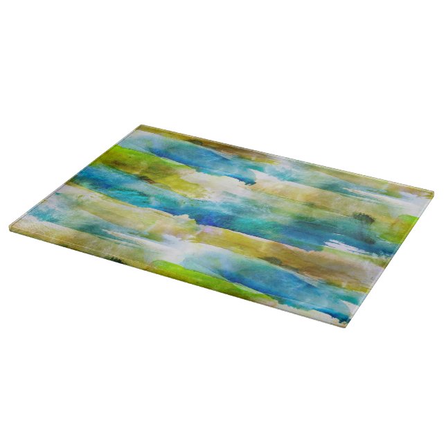 Watercolor abstract green, blue cutting board (Corner)