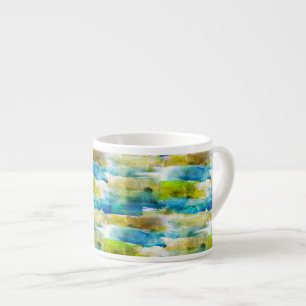 Watercolor abstract green, blue espresso cup