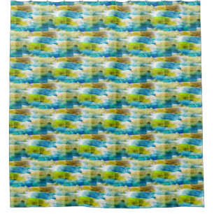 Watercolor abstract green, blue shower curtain