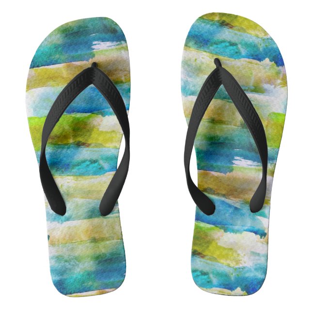 Watercolor abstract green, blue thongs (Footbed)