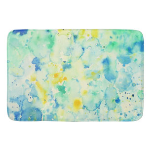 Watercolor abstract green yellow Shower Mat
