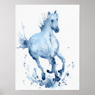 Watercolor Abstract Horse Galloping Painting Poster