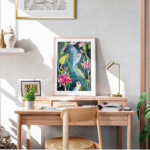 Watercolor Abstract Hummingbird Wall Art