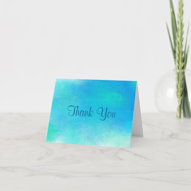 Watercolor Abstract In Green and Blue Thank You Card (Front)