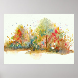 Watercolor Abstract Landscape Art Trees Forest Poster