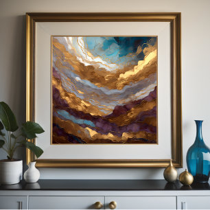 Watercolor Abstract Landscape Painting Gold 1:1 Poster