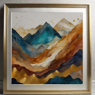 Watercolor Abstract Landscape Painting Gold 1:1 Poster