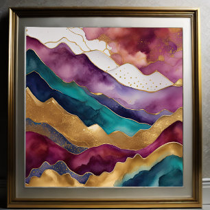 Watercolor Abstract Landscape Painting Gold 1:1 Poster