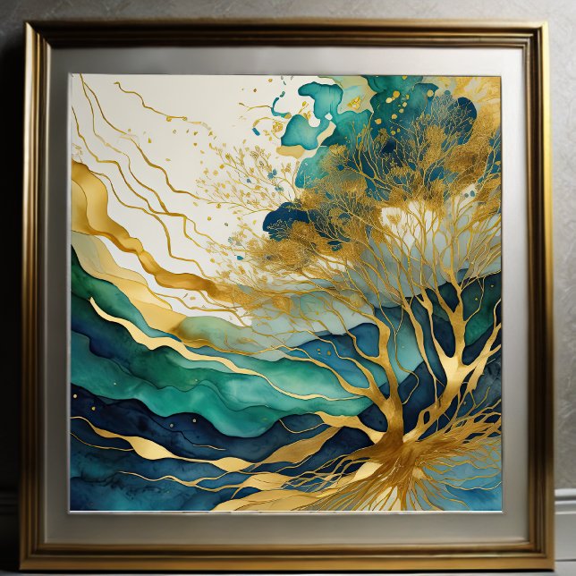 Watercolor Abstract Landscape Painting Gold 1:1 Poster (Creator Uploaded)