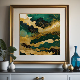 Watercolor Abstract Landscape Painting Gold 1:1 Poster