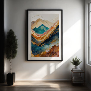Watercolor Abstract Landscape Painting Gold 2:3 Poster