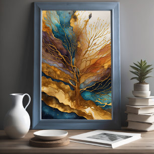 Watercolor Abstract Landscape Painting Gold 2:3 Poster