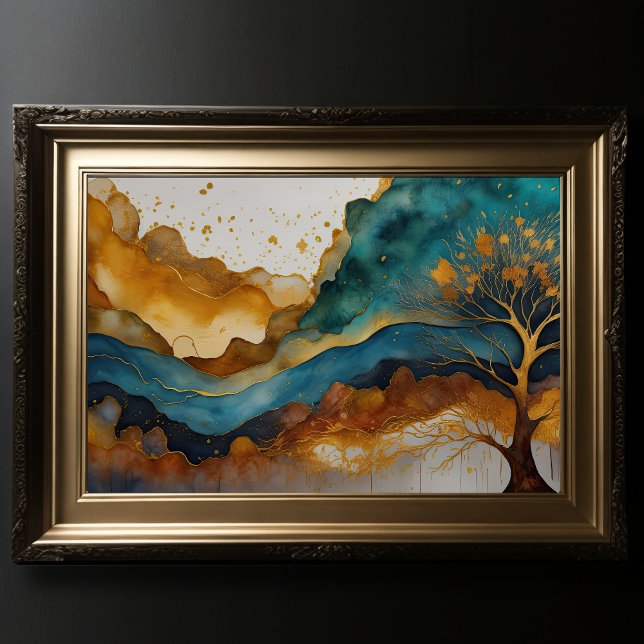Watercolor Abstract Landscape Painting Gold 3:2 Poster (Creator Uploaded)