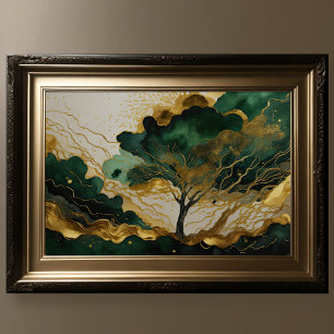 Watercolor Abstract Landscape Painting Gold 3:2 Poster