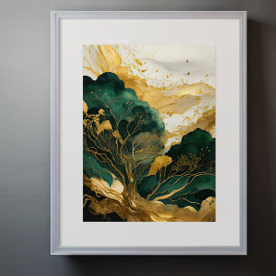 Watercolor Abstract Landscape Painting Gold 3:4 Poster