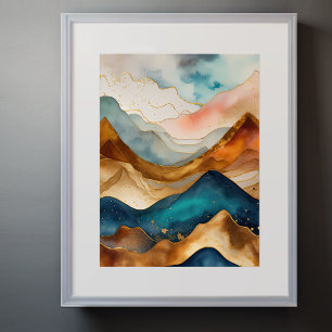 Watercolor Abstract Landscape Painting Gold 3:4 Poster