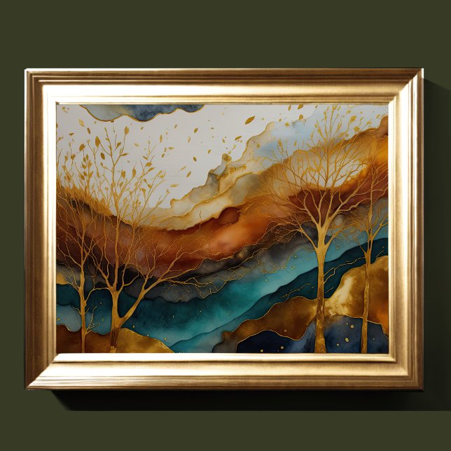Watercolor Abstract Landscape Painting Gold 4:3 Poster (Creator Uploaded)