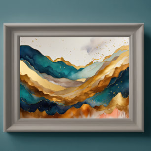 Watercolor Abstract Landscape Painting Gold 4:3 Poster