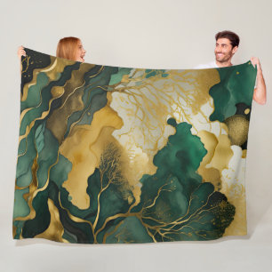 Watercolor Abstract Landscape Painting Gold Fleece Blanket