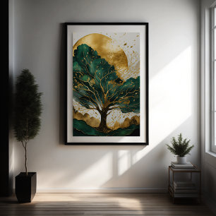 Watercolor Abstract Landscape Painting Gold II Poster