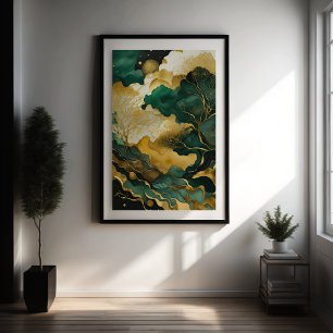 Watercolor Abstract Landscape Painting Gold III Poster