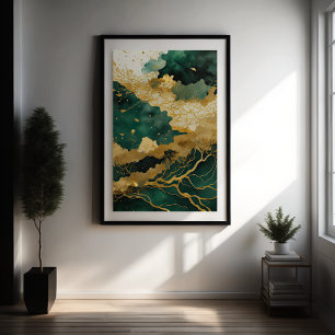 Watercolor Abstract Landscape Painting Gold IV Poster