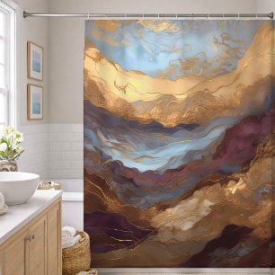 Watercolor Abstract Landscape Painting Gold  Shower Curtain