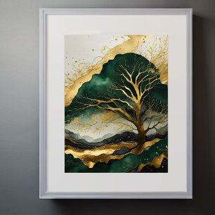 Watercolor Abstract Landscape Painting Gold V Poster