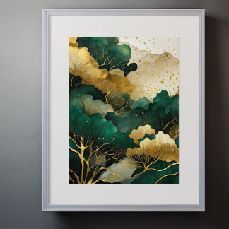 Watercolor Abstract Landscape Painting Gold VI Poster