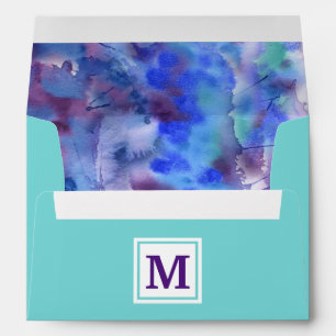 Watercolor Abstract Monogram Blue Purple Teal Envelopes